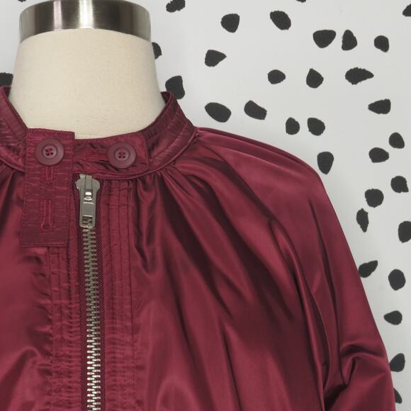 Free People Satin Zip Up Wine Midnight Bomber Jacket - Picture 3 of 10